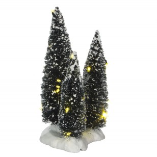 3 Cluster of Trees on Base with White LED Lights, 19cm  Adapter Ready